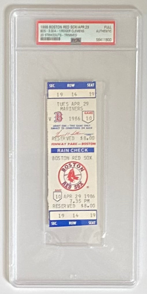 1986 Boston Red Sox, April 29, 1986, Boston-3 Seattle-1, Roger Clemens Strikes Out 20, PSA