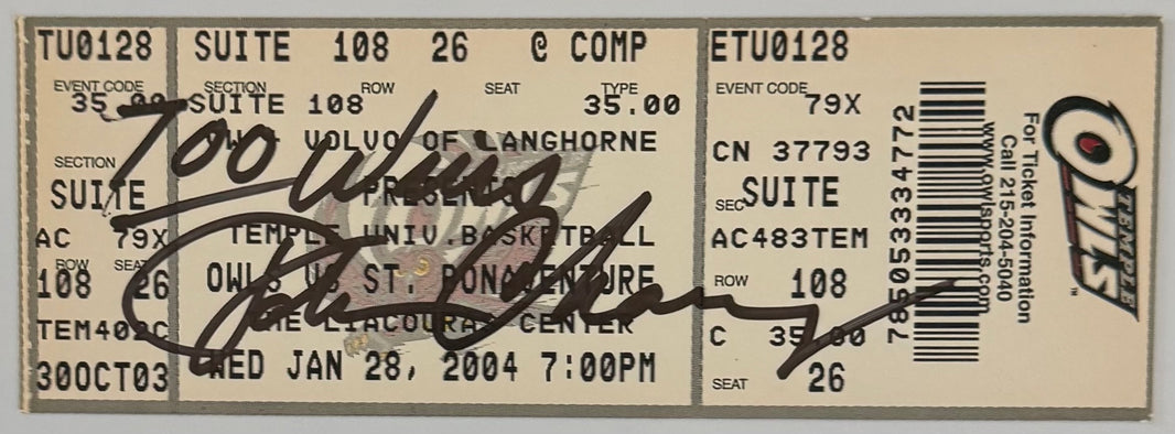 January 28, 2004, John Chaney 700th Victory, Autograph Appears Authentic