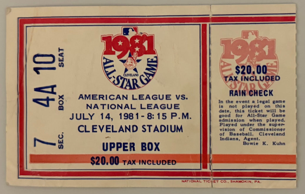 7/14/1981 MLB All Star Game Cleveland Stadium, Creases, Poor Condition