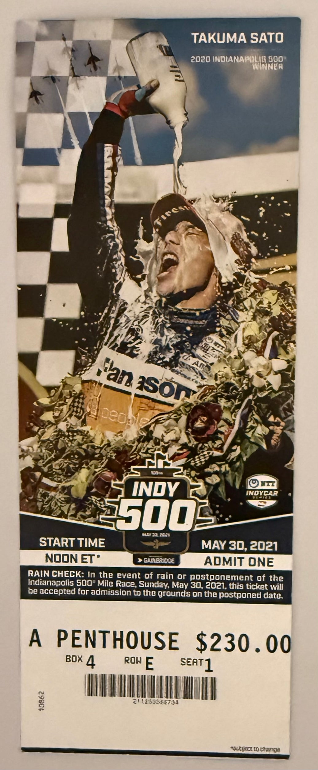 May 30, 2021, 105th Indianapolis 500, Full Penthouse Ticket