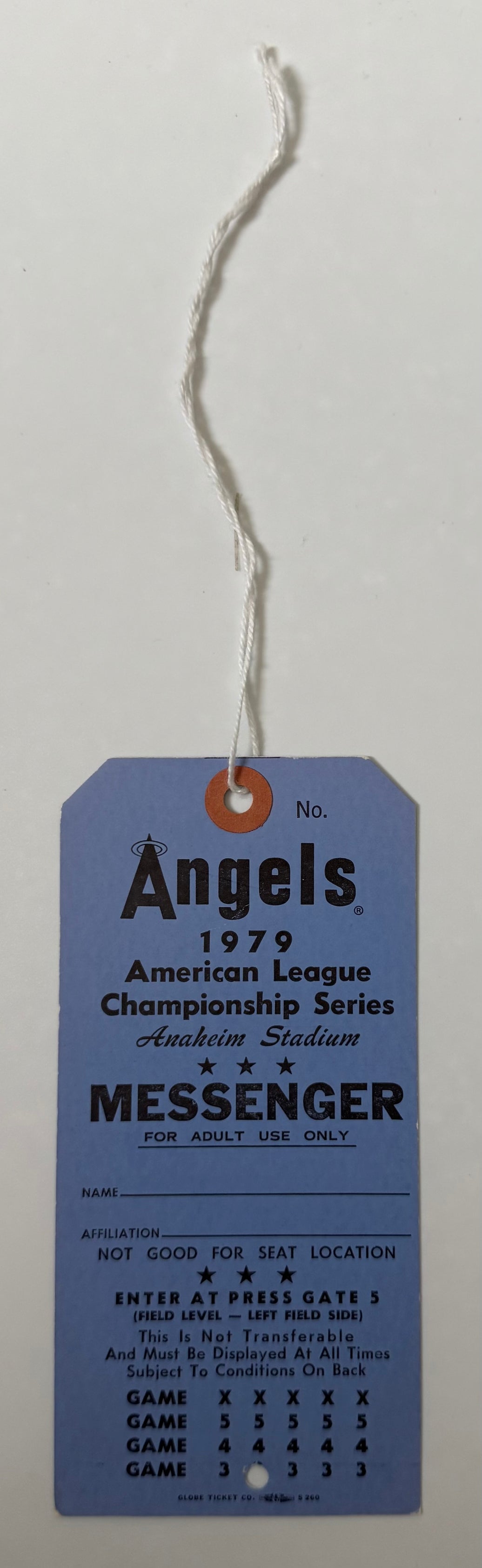 1979 ALCS LA Angels Messenger Pass