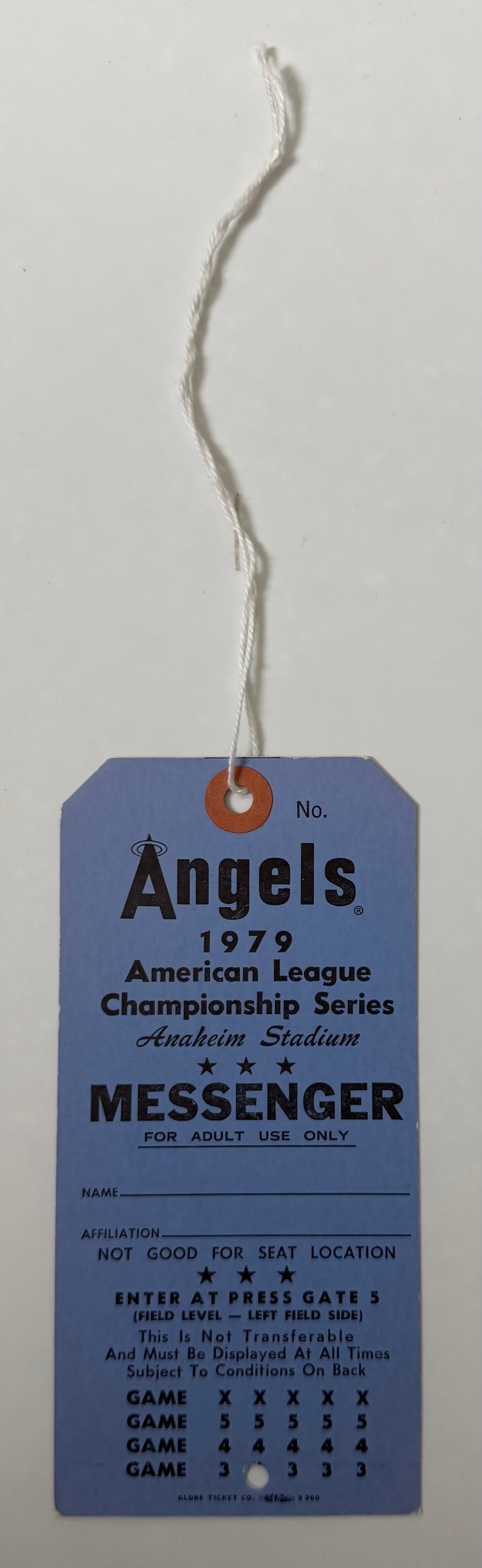 1979 ALCS LA Angels Messenger Pass