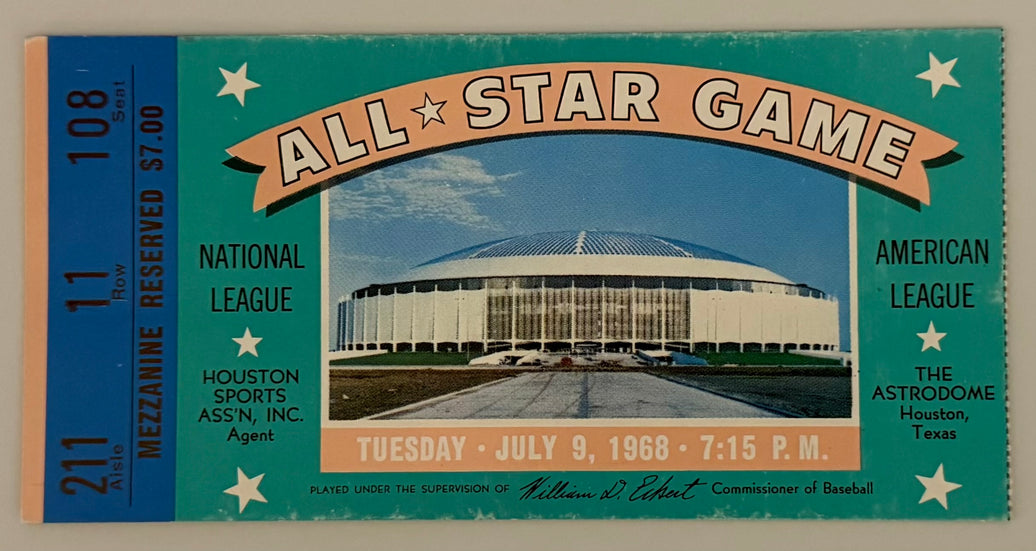 1968 MLB All-Star Game 7/9/1968 National League Wins 1-0 Willie Mays Named MVP Played at the New Houston Astrodome