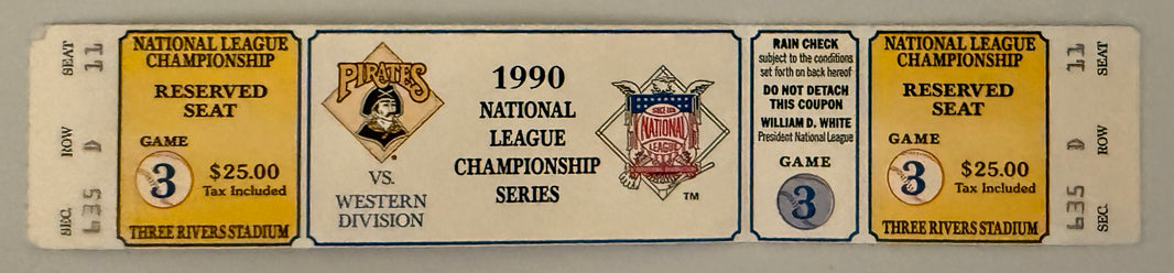1990 NLCS Full Ticket, Game Three, Pittsburgh