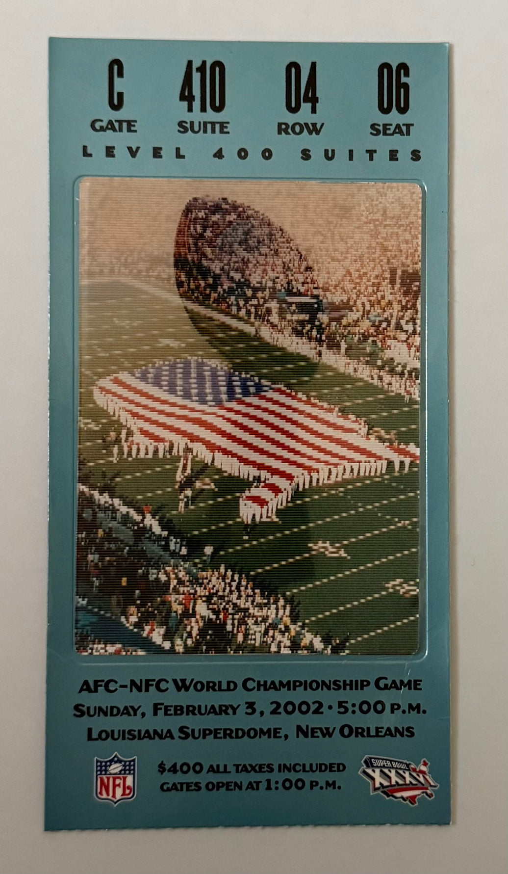 February 3, 2002, 2002 Super Bowl, Patriots versus Rams