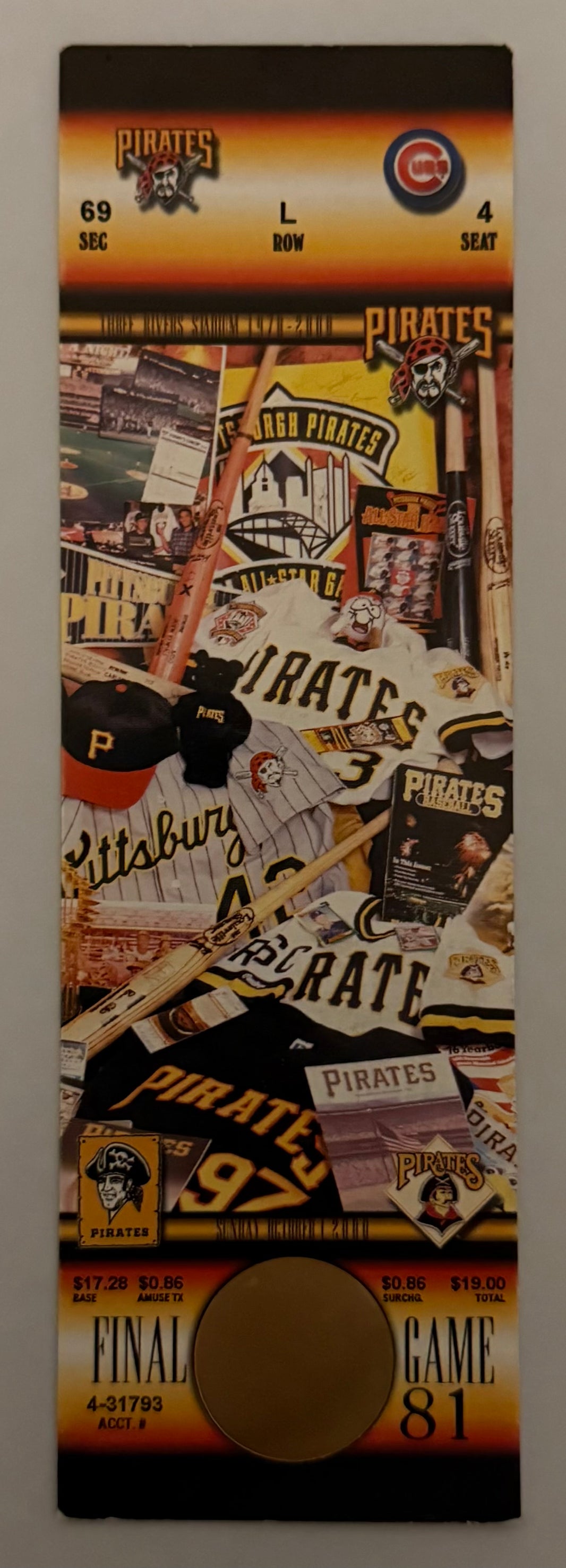 2000 Final Pirates Game at Three Rivers Stadium, October 1, 2000, Full Ticket