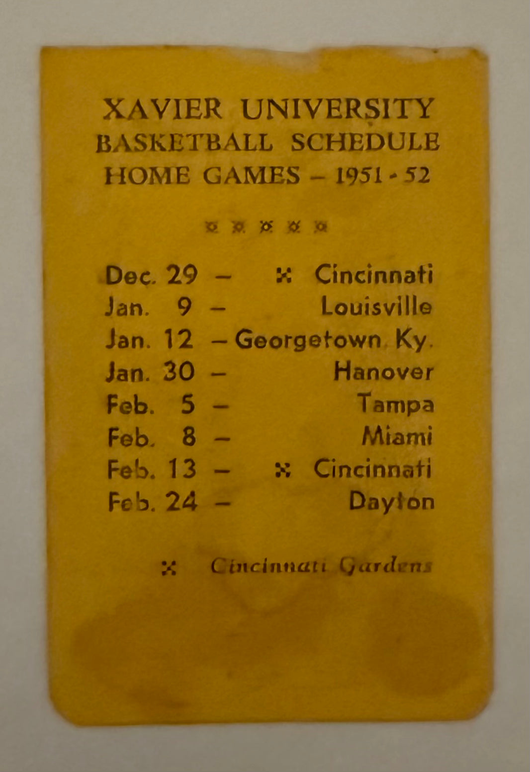 1952 Miami University versus Xavier University, February 8, 1952