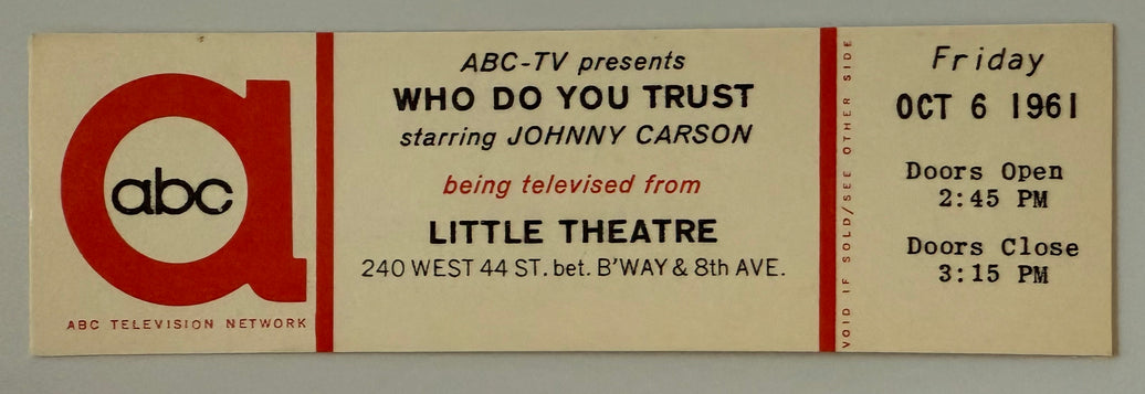 10/6/61 TV Show, Who Do You Trust Starring Johnny Carson
