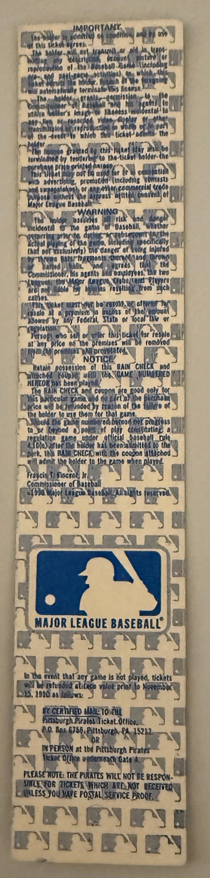 1990 NLCS Full Ticket, Game Three, Pittsburgh