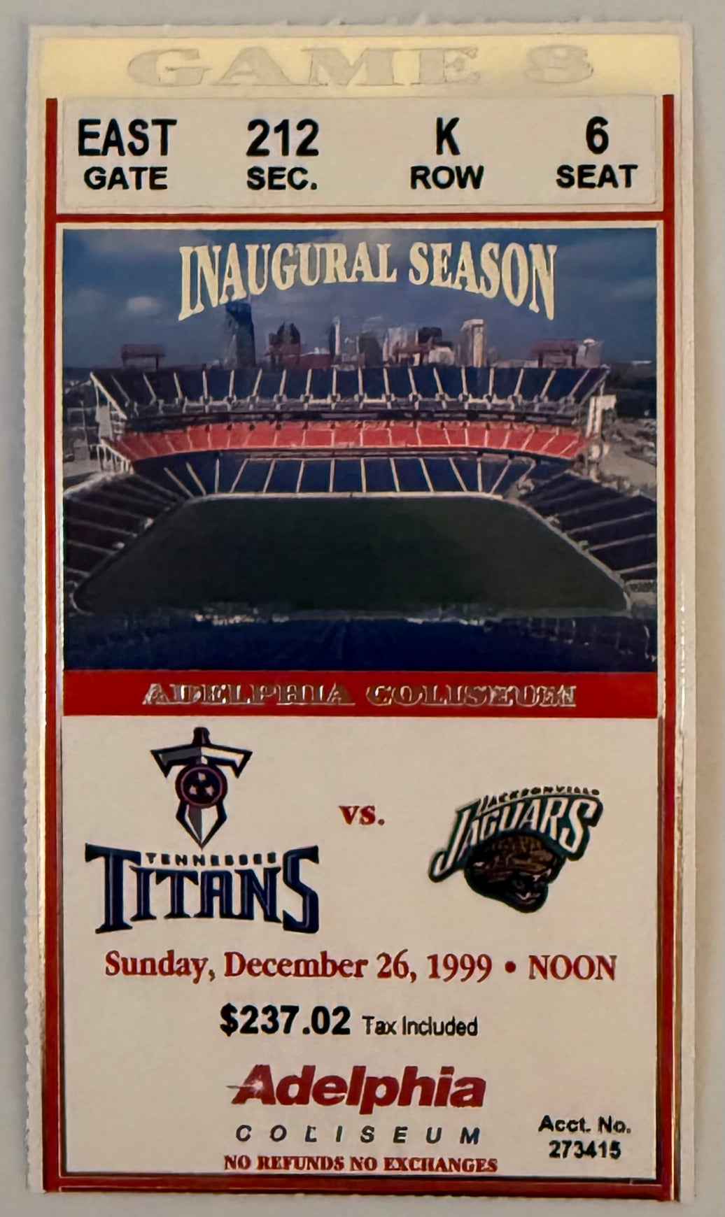 December 26, 1999, Tennessee Titans versus Jacksonville Jaguars