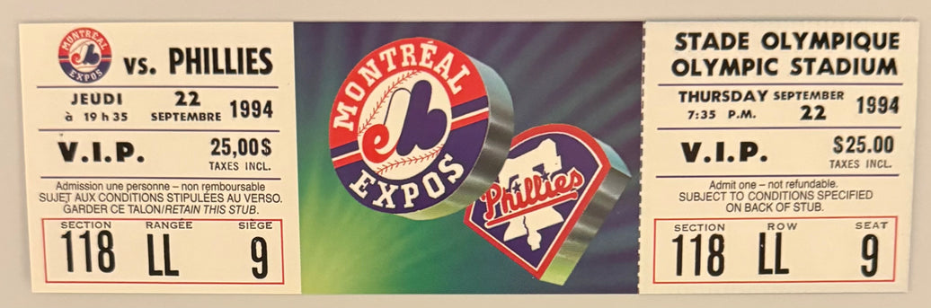September 22, 1994, Expos versus Phillies, Strike Cancelled Game