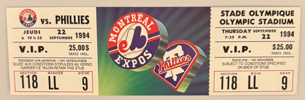 September 22, 1994, Expos versus Phillies, Strike Cancelled Game