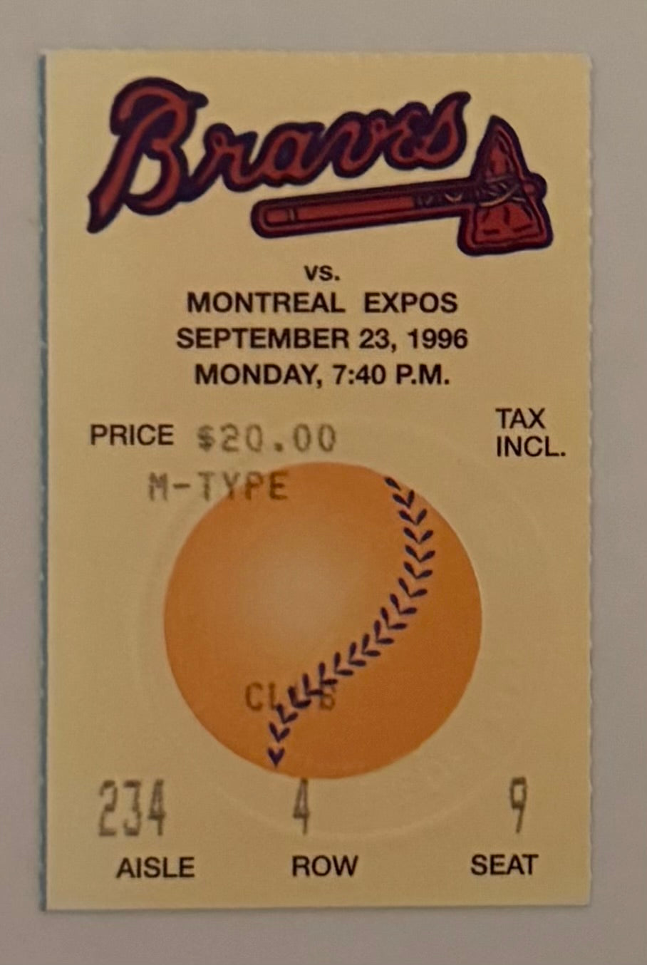 1996 Last Regular Season Game at Fulton County Stadium, Braves versus Expos, September 23, 1996