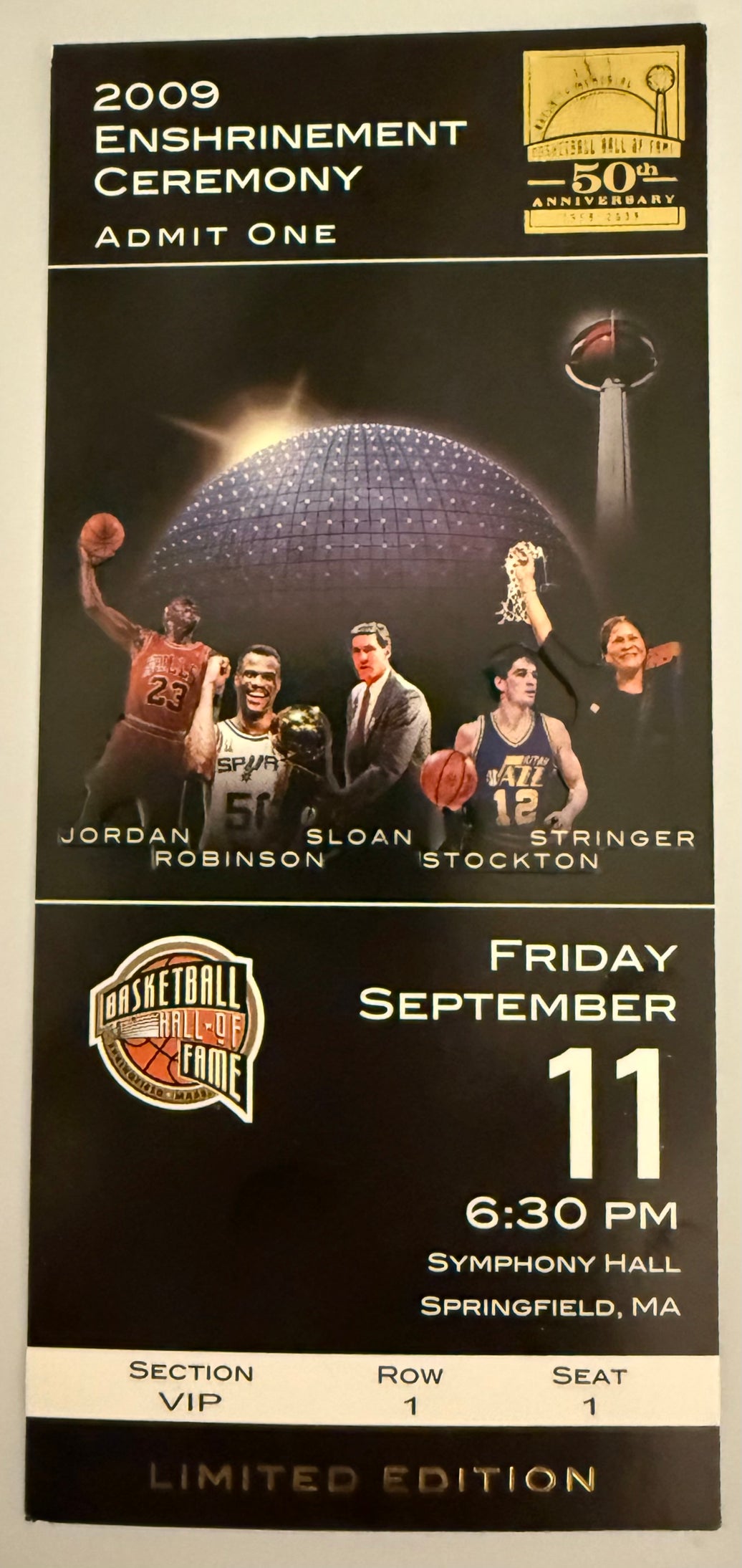 September 11, 2009, Michael Jordan NBA HOF Enshrinement Ceremony Souvenir Ticket