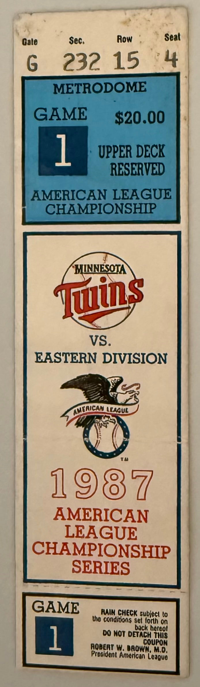 1987 ALCS Game One, Twins versus Tigers (Tape on Back)