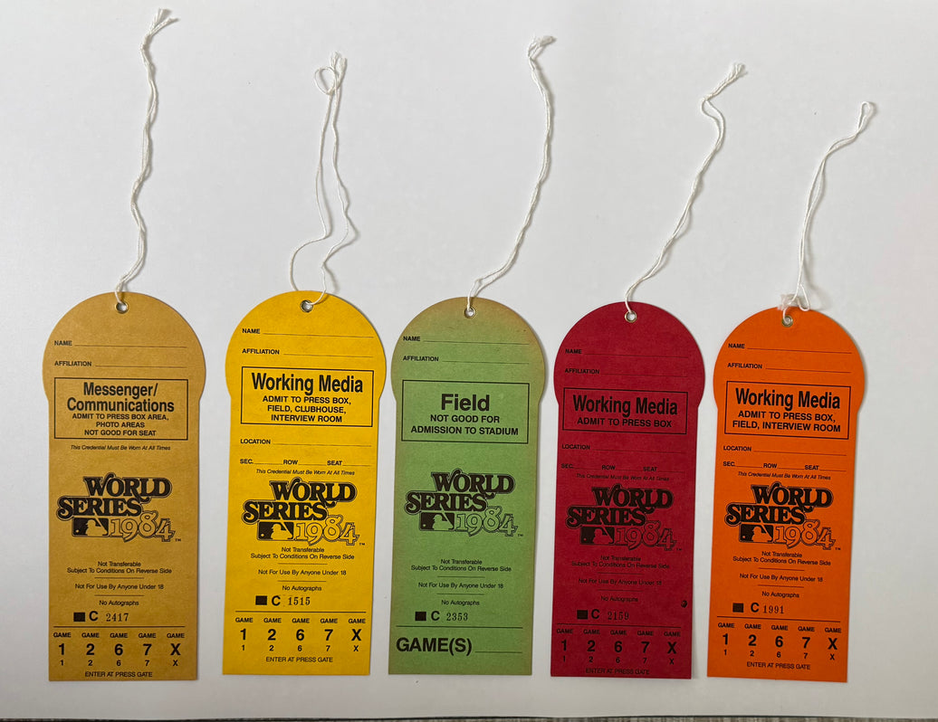 1984 World Series, San Diego Padres Home Games, Set of Five Press Passes