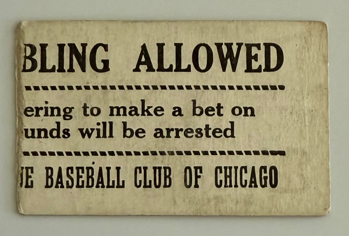 1930 Chicago White Sox vs Senators, July 25, 1930, Comiskey Park, No Gambling Allowed Noted on Back of Ticket