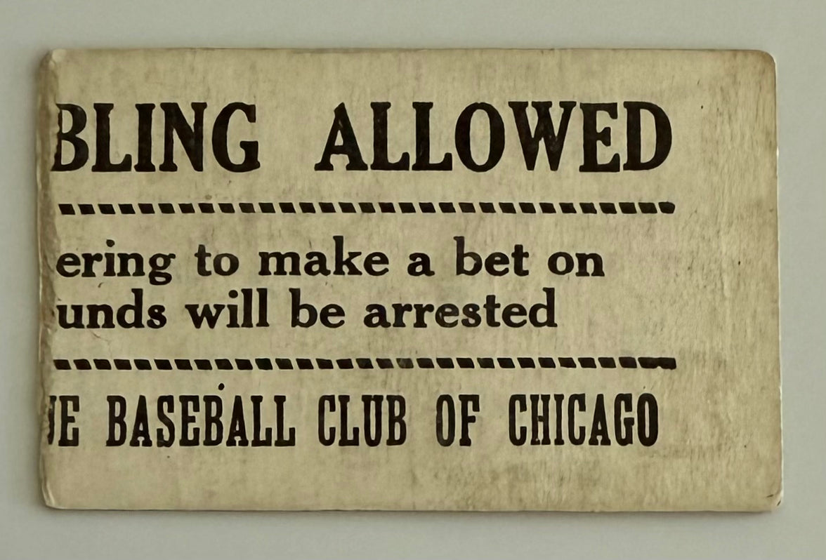 1930 Chicago White Sox vs Senators, July 25, 1930, Comiskey Park, No Gambling Allowed Noted on Back of Ticket