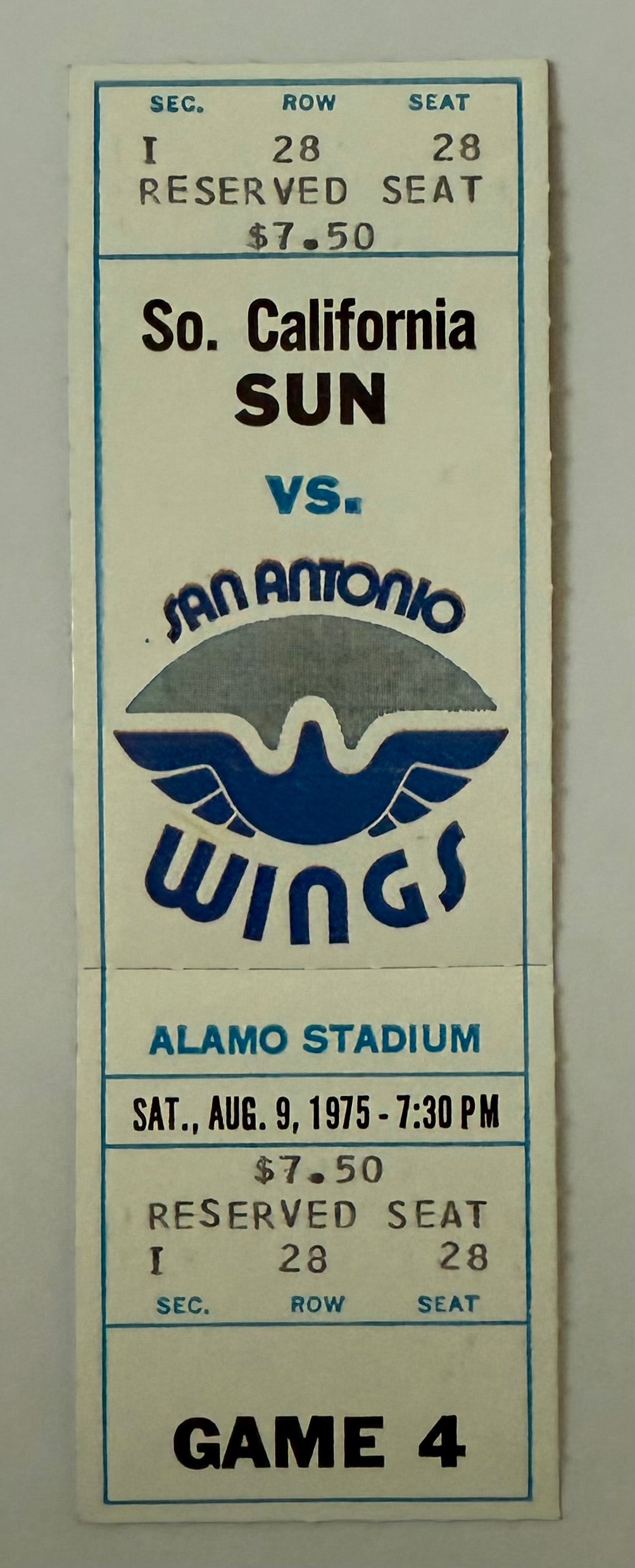 1975 San Antonio Wings VS. Southern California Sun, WFL,  August 9, 1975