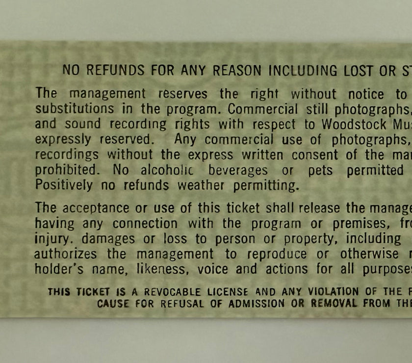 1969 Woodstock, Three Day Ticket, August 15th, 16th and 17th, 1969