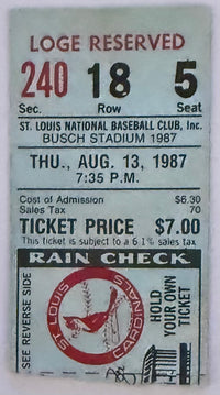 August 13, 1987, Cardinals Versus Phillies, Cardinals Record 0 Outfield Put Outs in 13 Innings