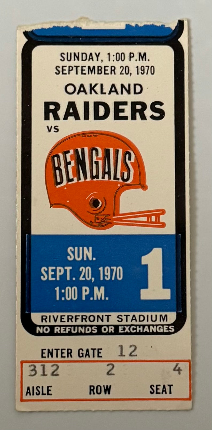 1970 Cincinnati Bengals First Regular Season Opening Game at Riverfront Stadium, Bengals versus Raiders, September 20, 1970