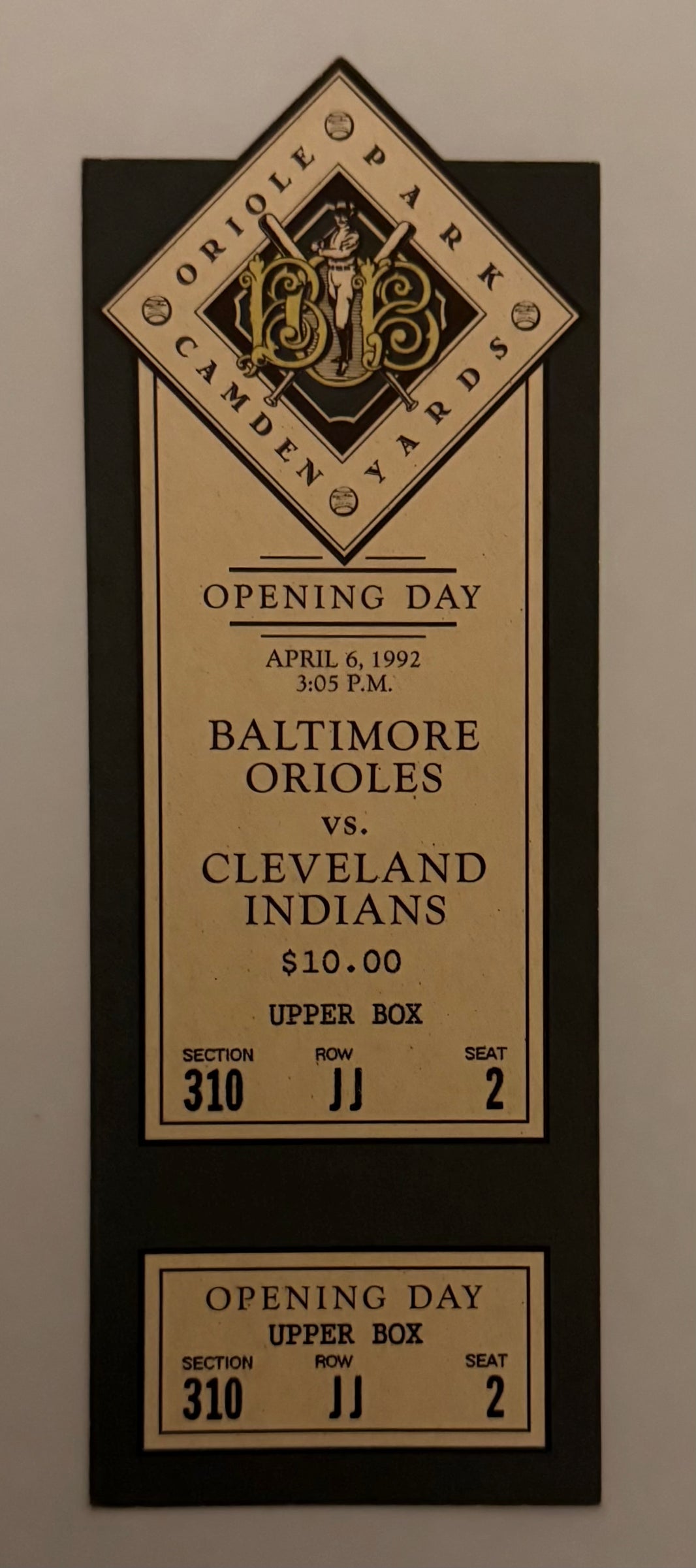 1992 Opening Day Game at Camden Yards Baltimore Orioles versus Cleveland Indians, April 6, 1992, Die Cut