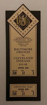 1992 Opening Day Game at Camden Yards Baltimore Orioles versus Cleveland Indians, April 6, 1992, Die Cut