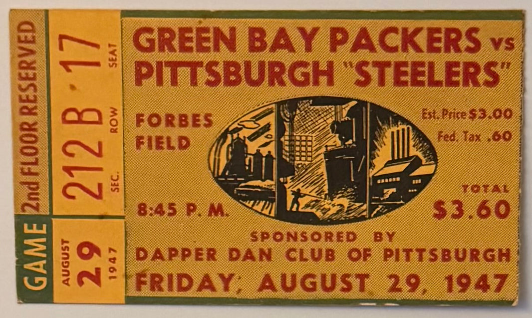 August 29, 1947, Green Bay Packers versus Pittsburgh Steelers