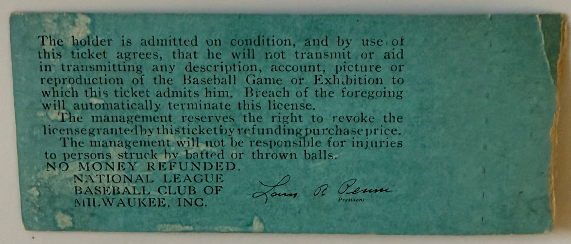 August 14, 1954, Braves versus Cubs-Rookies Aaron One Hit/Banks One Hit, Ralph Kiner Home Run