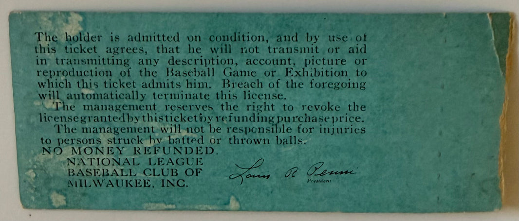 August 14, 1954, Braves versus Cubs-Rookies Aaron One Hit/Banks One Hit, Ralph Kiner Home Run