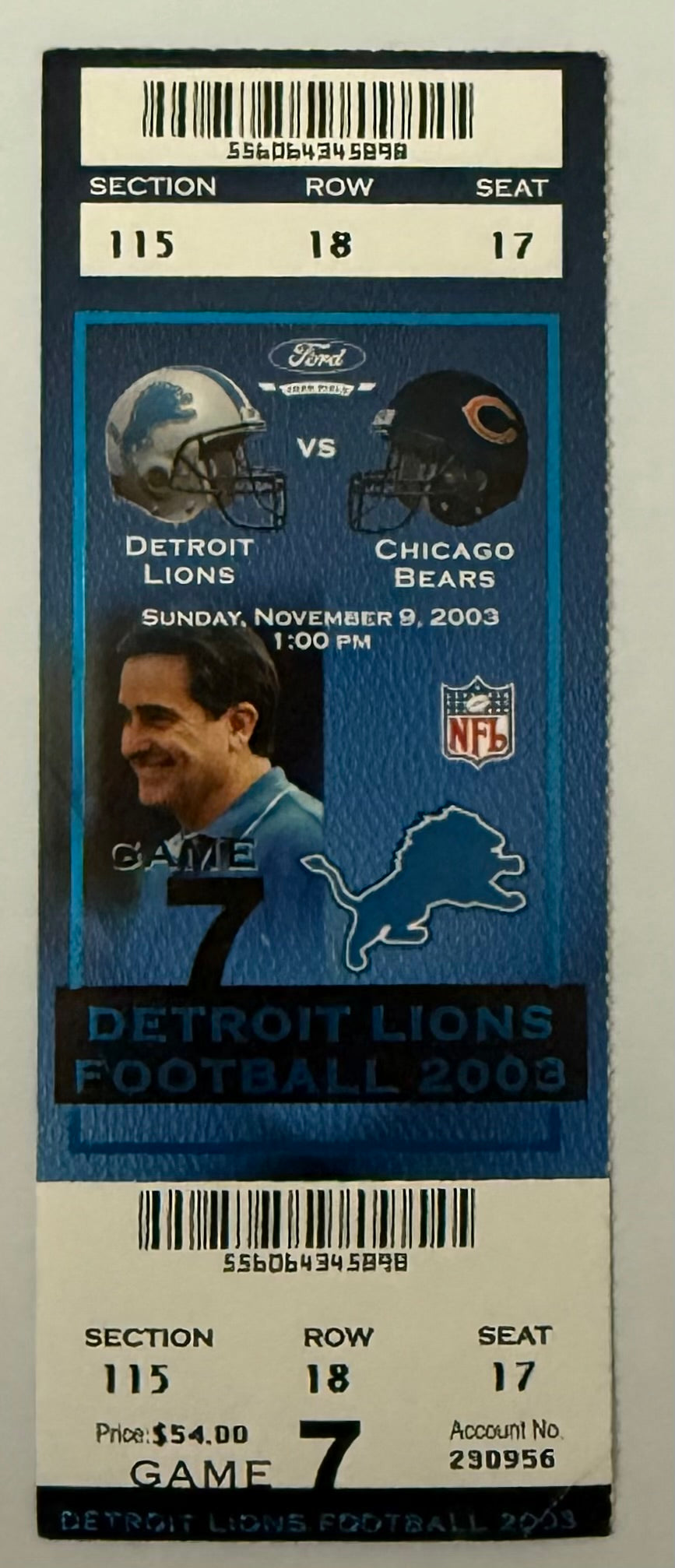 2003 Detroit Lions versus Chicago Bears, November 9, 2003