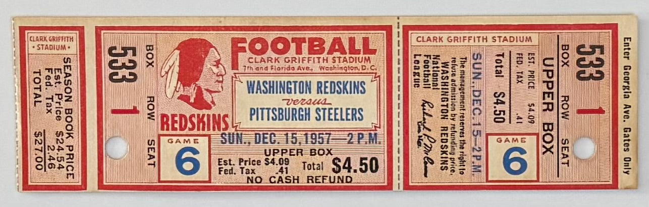 December 15, 1957, Pittsburgh Steelers @Washington Redskins, Clark Griffith Stadium, Don Shula Last Game Played