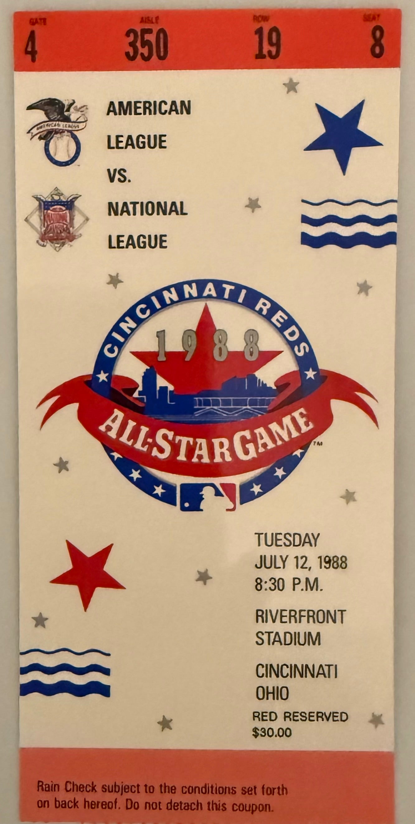 July 12, 1988, Riverfront Stadium Cincinnati, MLB All-Star Game