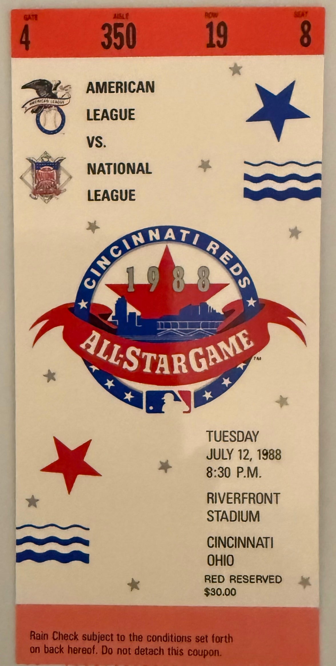 July 12, 1988, Riverfront Stadium Cincinnati, MLB All-Star Game