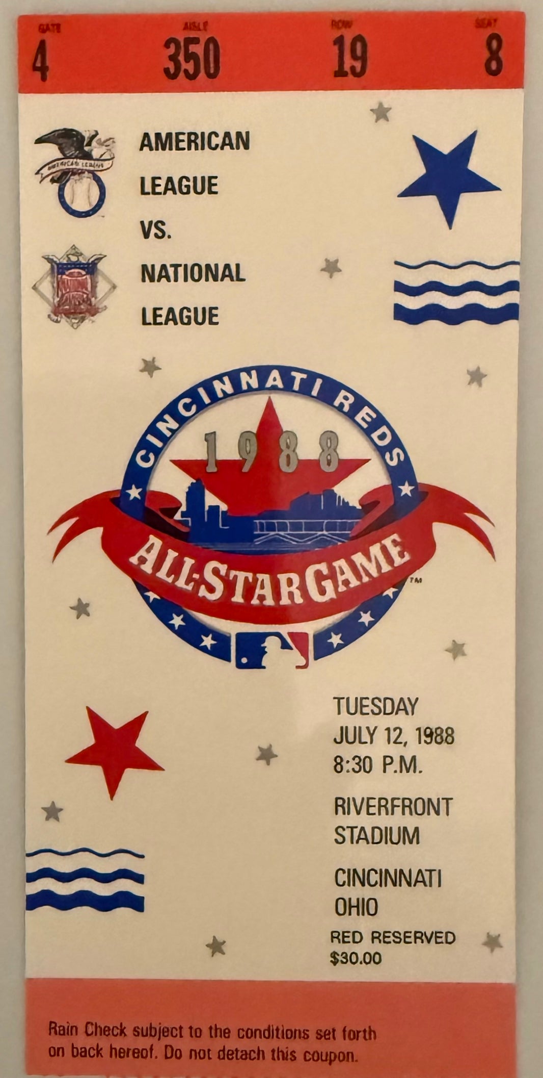 July 12, 1988, Riverfront Stadium Cincinnati, MLB All-Star Game