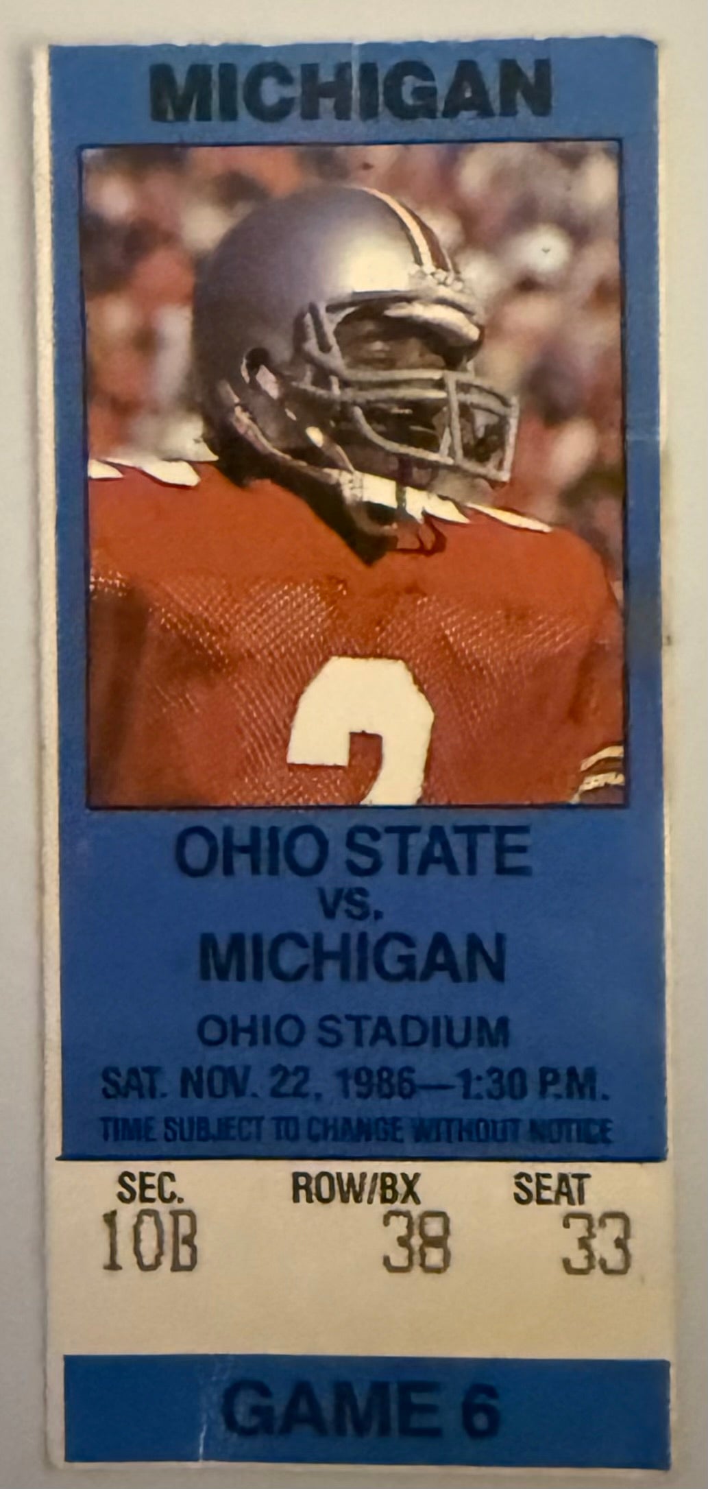 November 22, 1986, Ohio State University versus University of Michigan