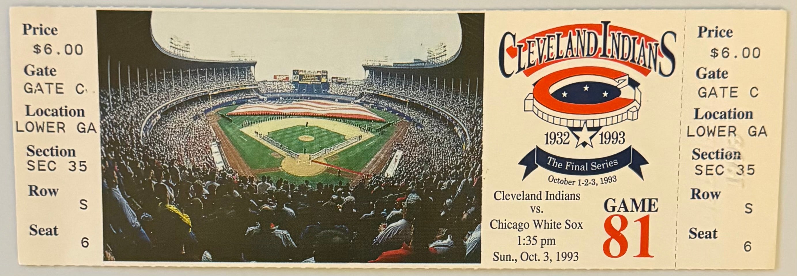 October 3, 1993, Indians versus White Sox, Final Game - Cleveland Stadium