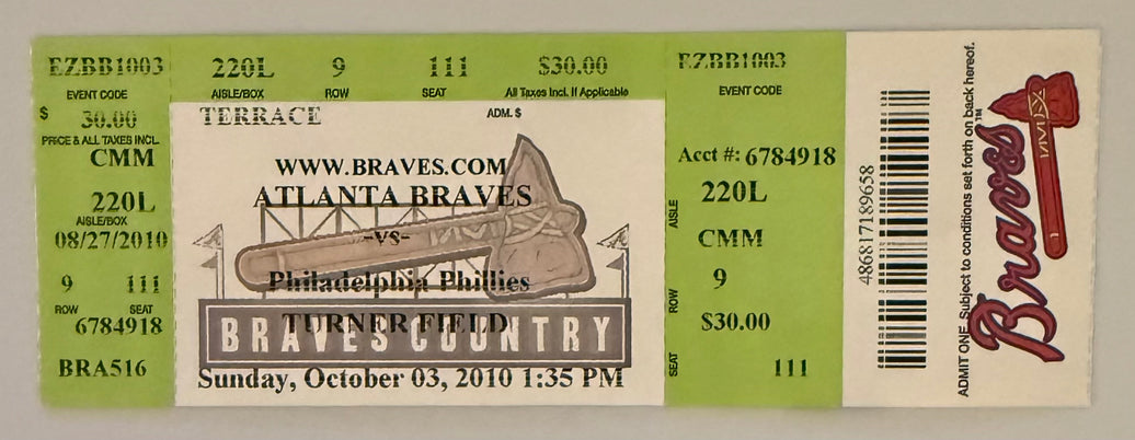 October 3, 2010, Bobby Cox Last Game as Braves Manager