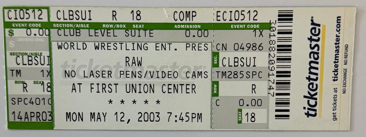 May 12, 2003, CM Punk First WWE Match Debut Full Ticket - Dark Match Victory