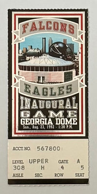 1992 Inaugural Game at Georgia Dome, Falcons versus Eagles, Stub, August 23, 1992