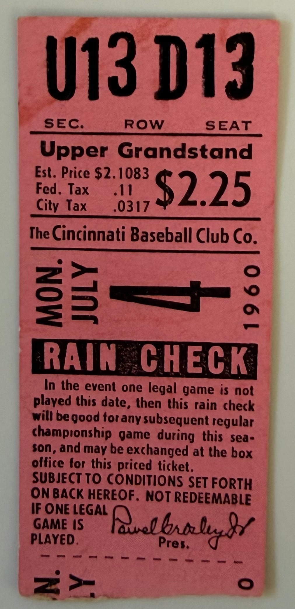 July 4, 1960, Cincinnati Reds, Crosley Field