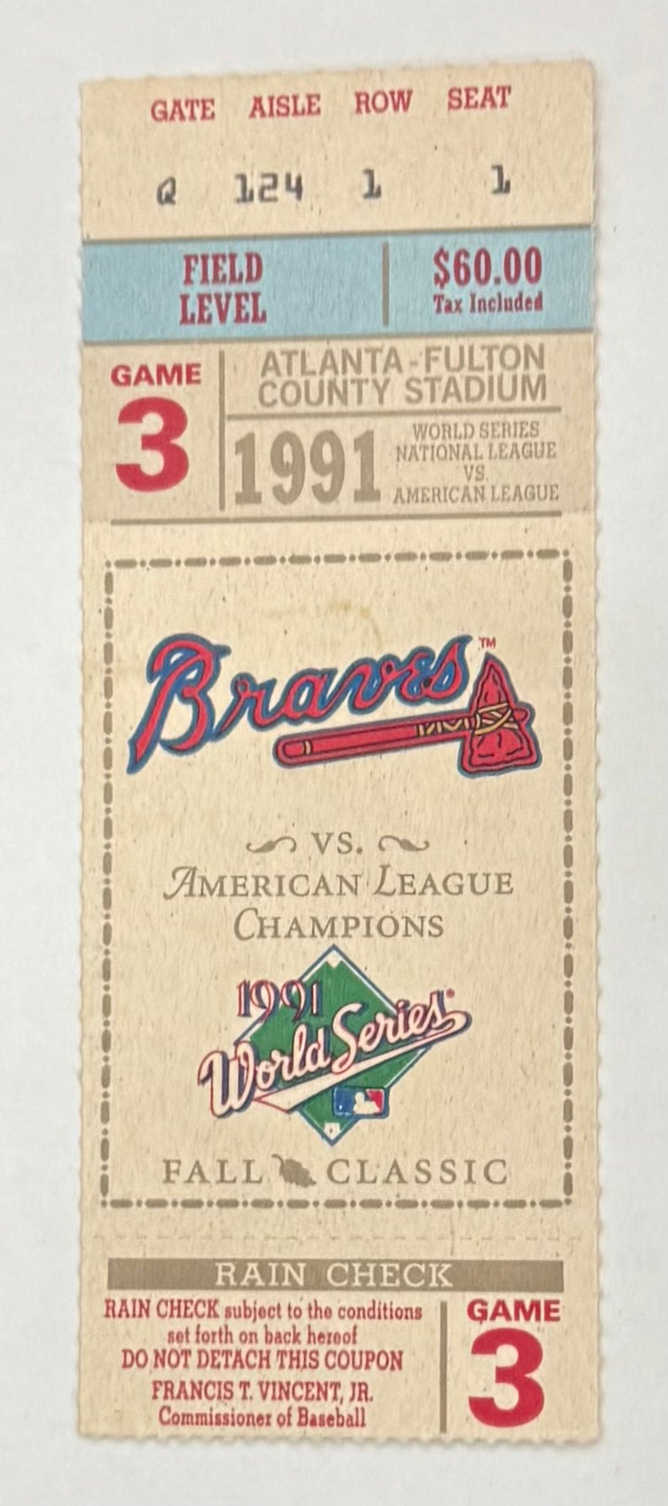 1991 World Series Game 5, Braves versus Twins, 10/22/1991
