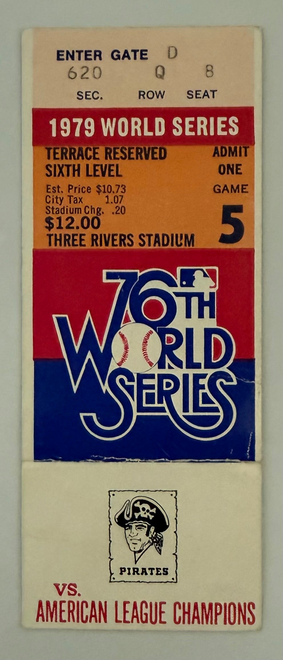 1979 Stub, Orioles versus Pirates, World Series Game 5, Poor Condition