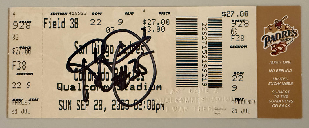9/18/2003 Padres Last Game Qualcomm Stadium, Signed by Randy Jones NIP