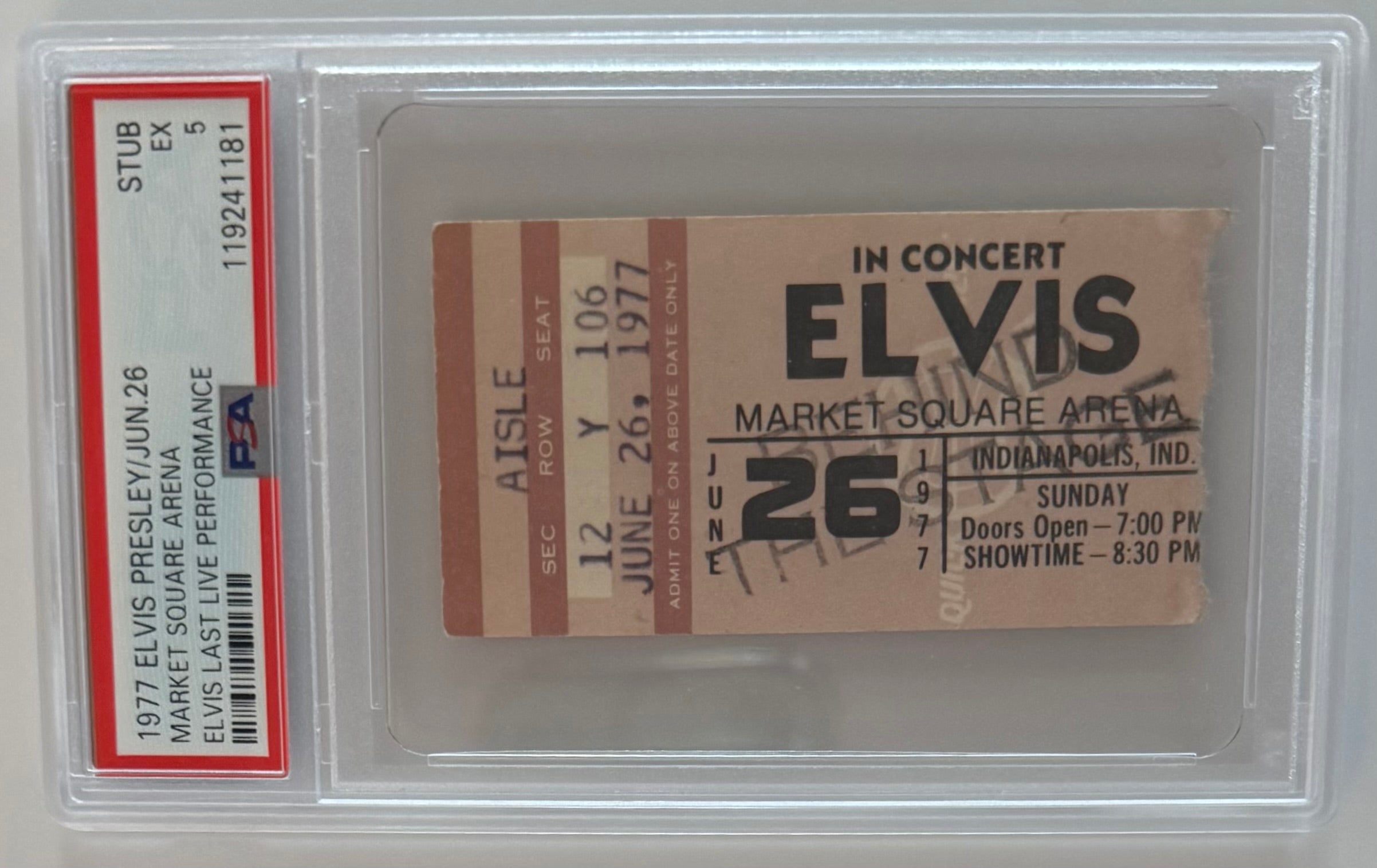 June 26, 1977, Elvis Presley, Market Square Arena, Elvis Last Live Performance, PSA 5