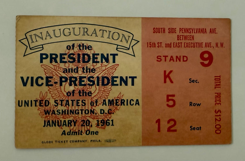 1961 Stub to the Inauguration of John F. Kennedy and Lyndon Johnson, January 20, 1961