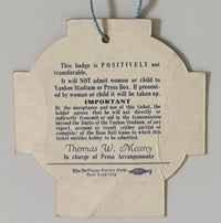 1938 World Series Press Badge, Yankees versus Cubs (Slight Crease)
