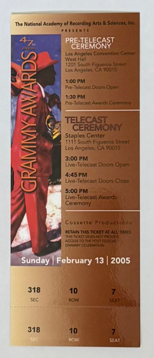 2005 Grammy Awards Ceremony Full Ticket, 2/13/2005