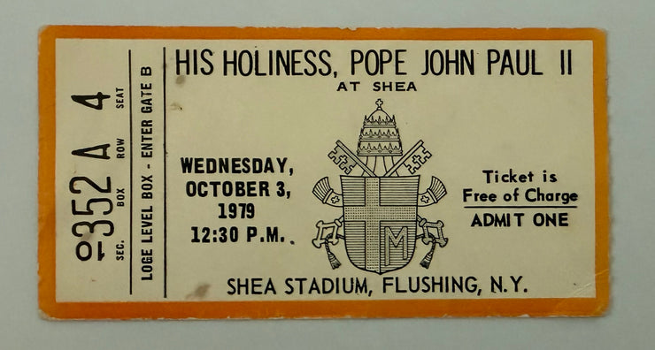 1979 His Holiness Pope John Paul II, Shea Stadium, October 3, 1979, Writing On Back